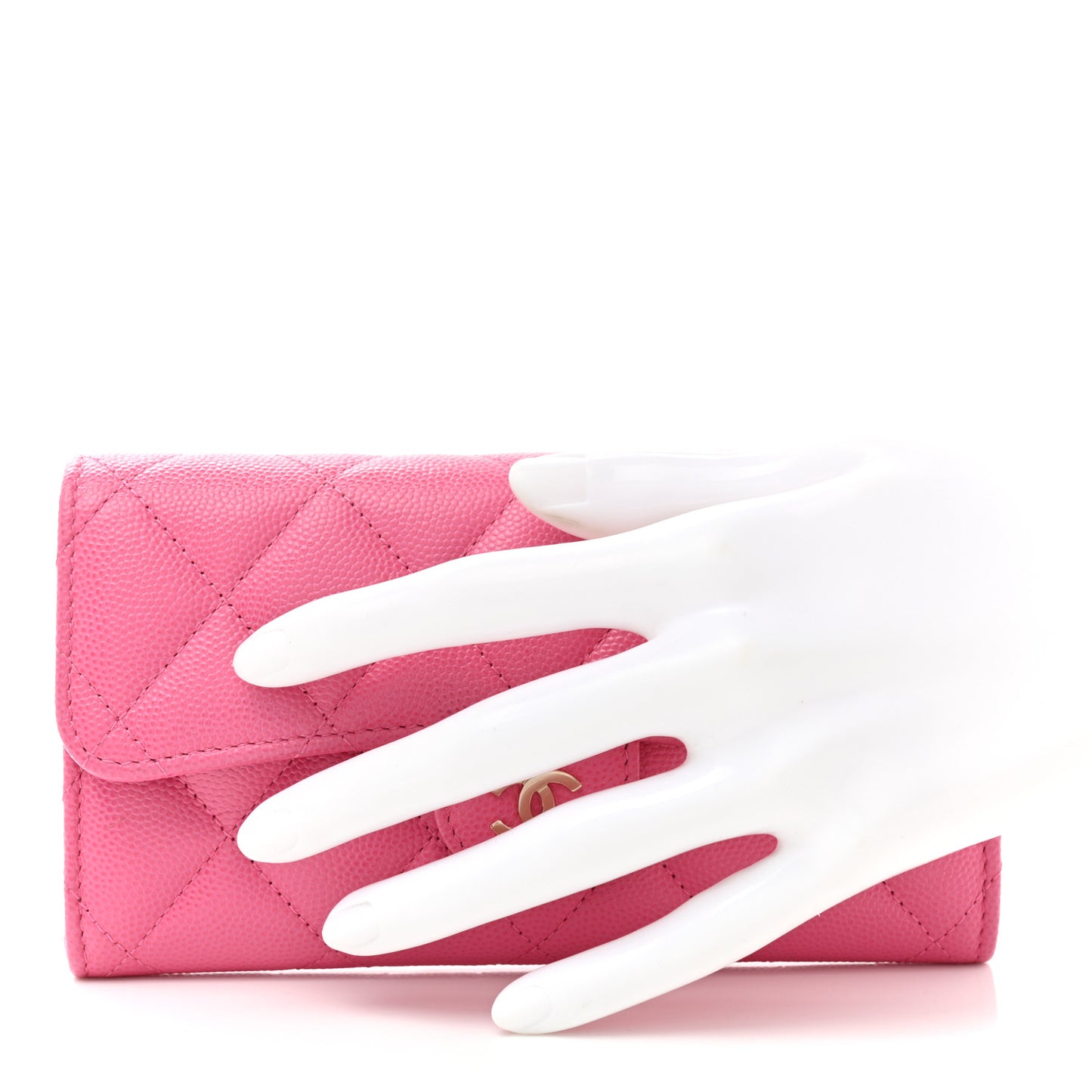 Caviar Quilted Medium Gusset Flap Wallet Pink
