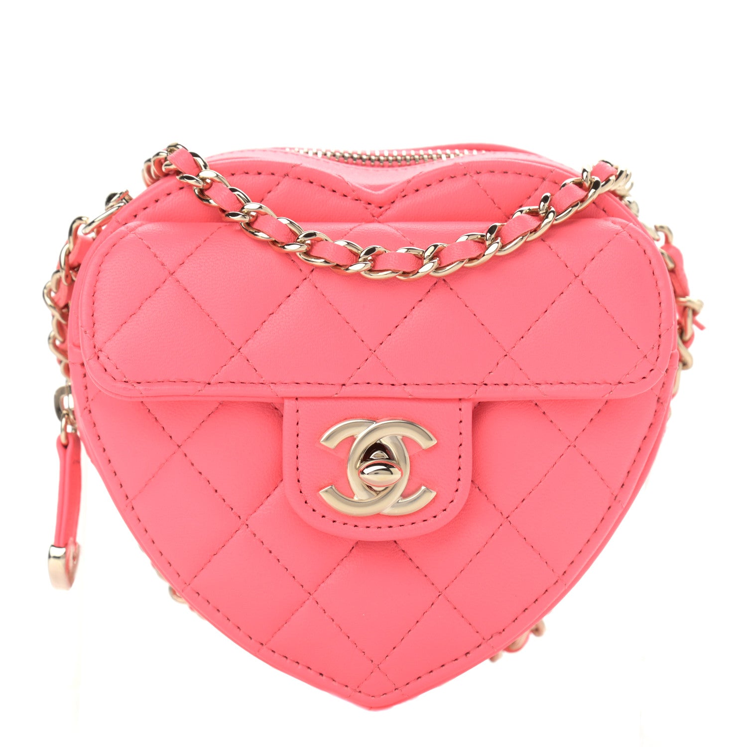 Chanel Lambskin Quilted CC In Love Heart Clutch With Chain Pink 2 of 12