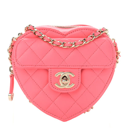 Chanel Lambskin Quilted CC In Love Heart Clutch With Chain Pink 2 of 12
