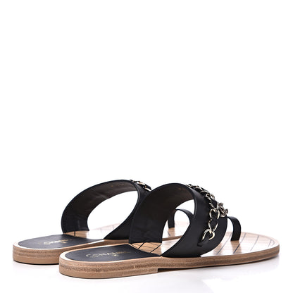 Chanel Calfskin Chain CC Logo Toe Ring Sandals 39 Black 4 of 9