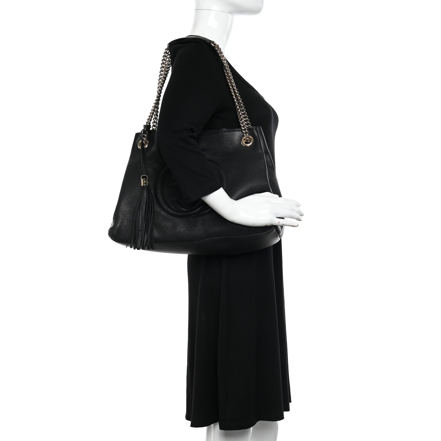 Gucci Pebbled Calfskin Medium Soho Chain Shoulder Bag Black 2 of 12