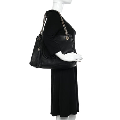 Gucci Pebbled Calfskin Medium Soho Chain Shoulder Bag Black 2 of 12