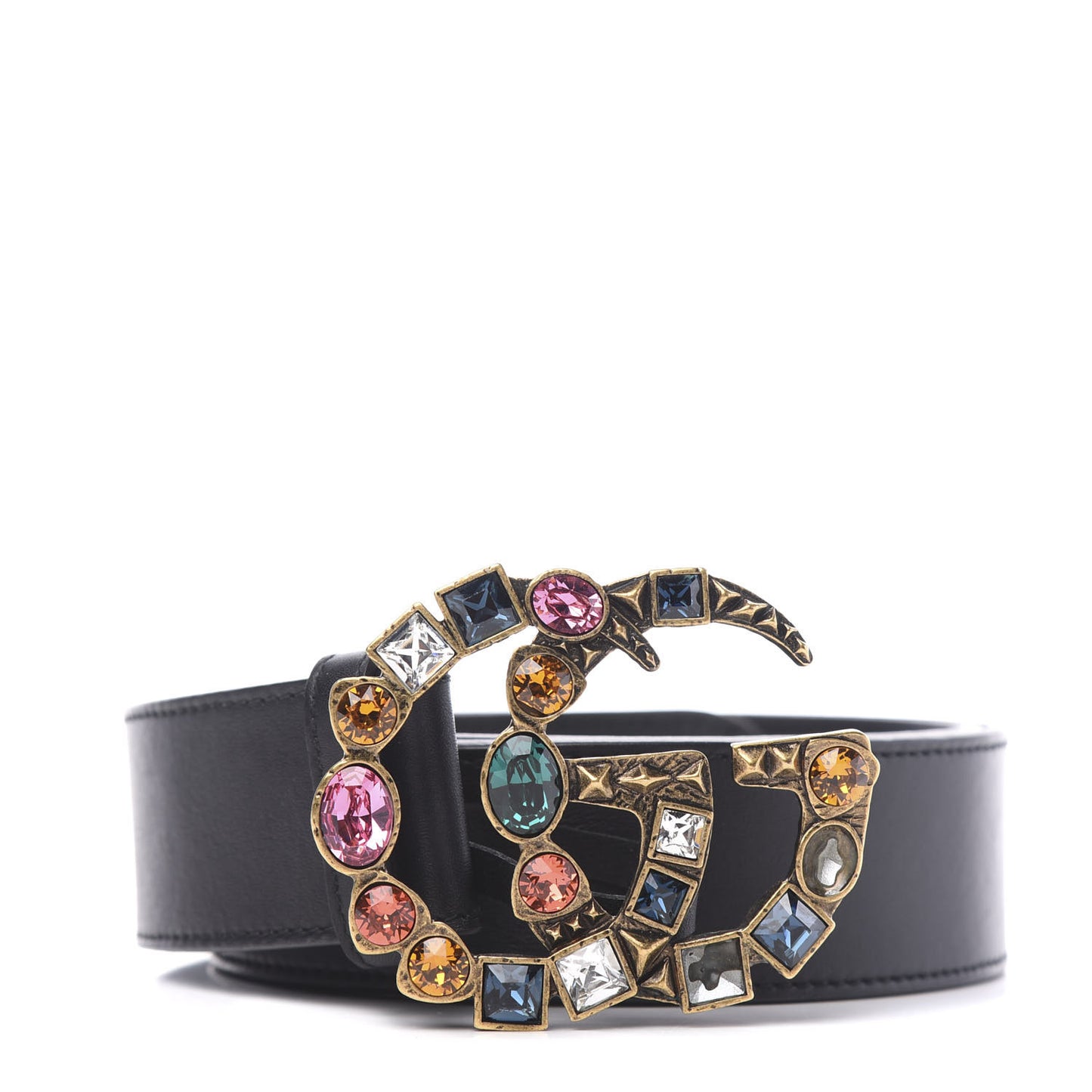 Calfskin Crystal Double G 40mm Belt 90 36 Black Multicolor