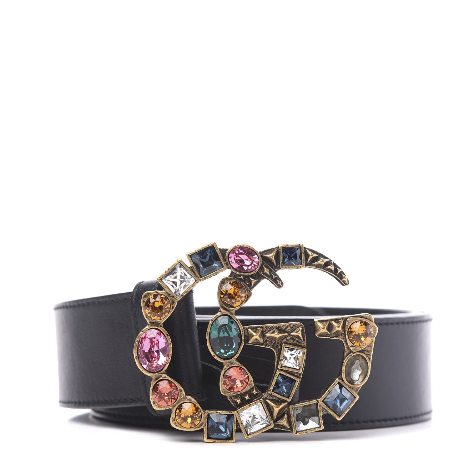Gucci Calfskin Crystal Double G 40mm Belt 90 36 Black Multicolor 1 of 5
