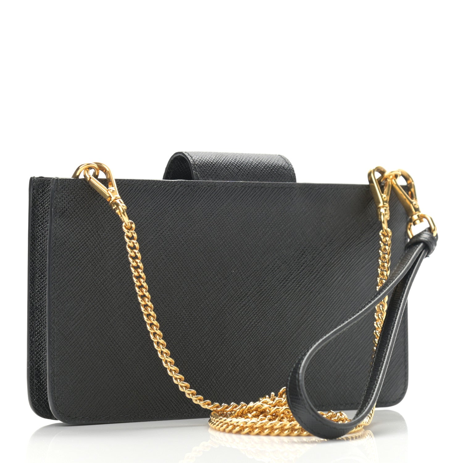 Prada Saffiano Metal Phone Wristlet Crossbody Wallet Black 2 of 11