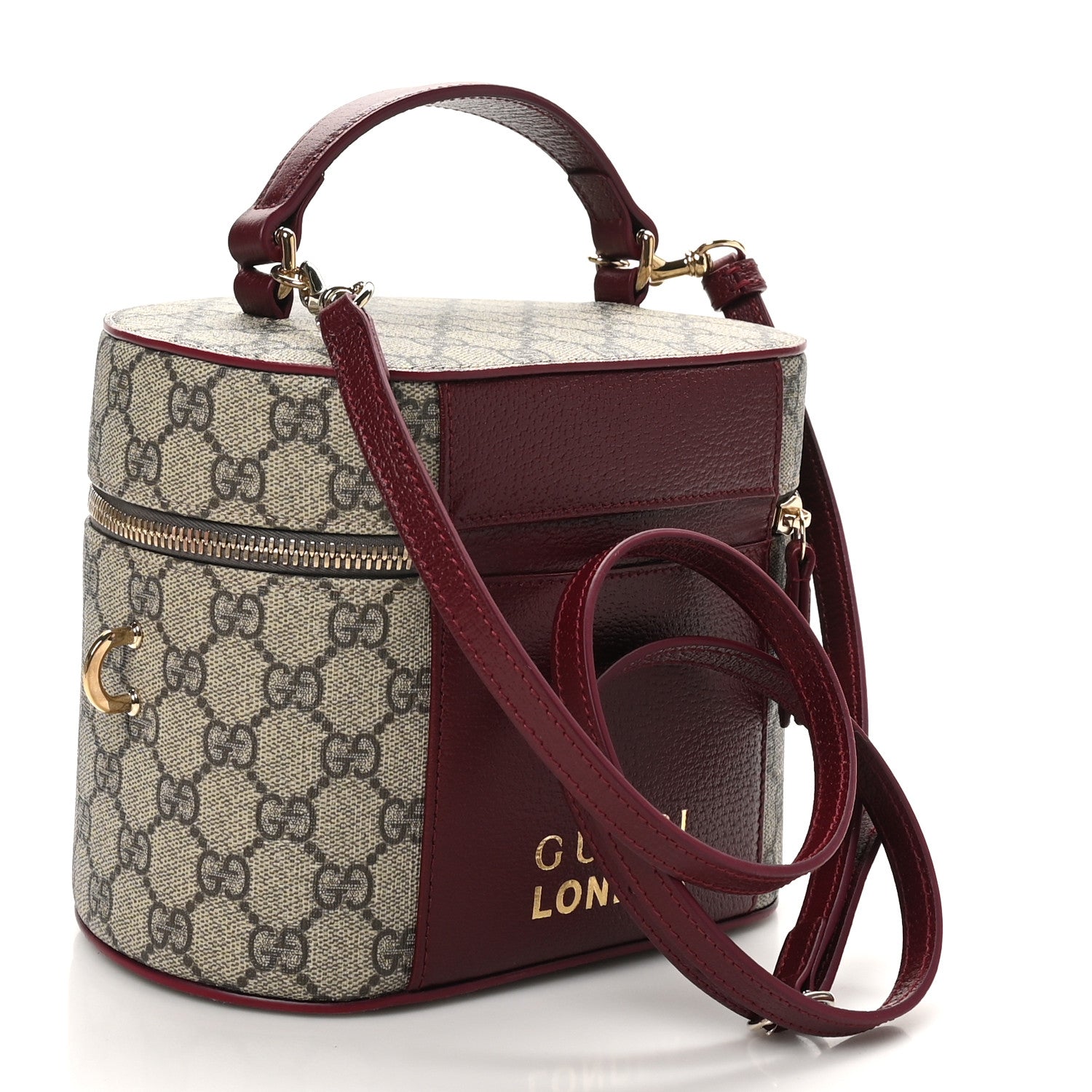 Gucci GG Supreme Monogram Ancora Calfskin Vanity Cosmetic Case Beige Ebony Rosso 3 of 10