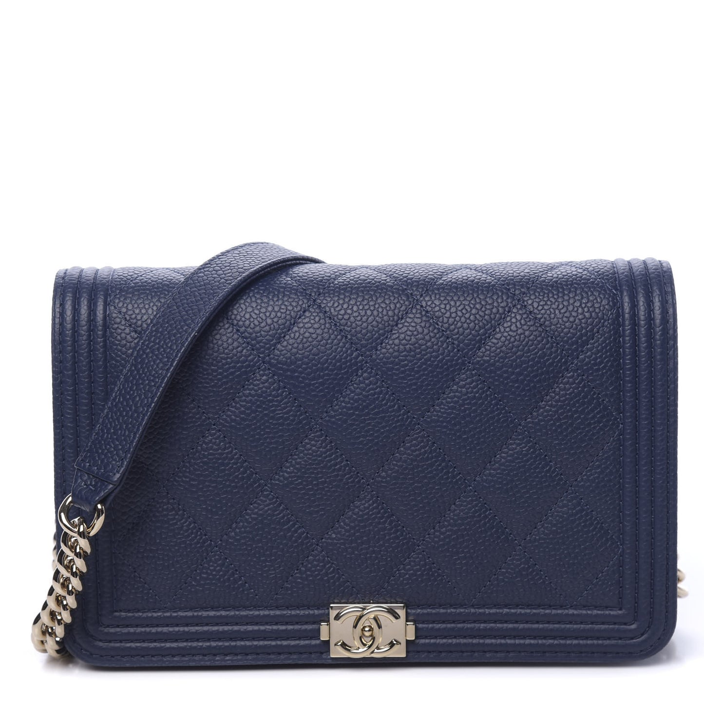Caviar Quilted Boy Wallet On Chain WOC Navy