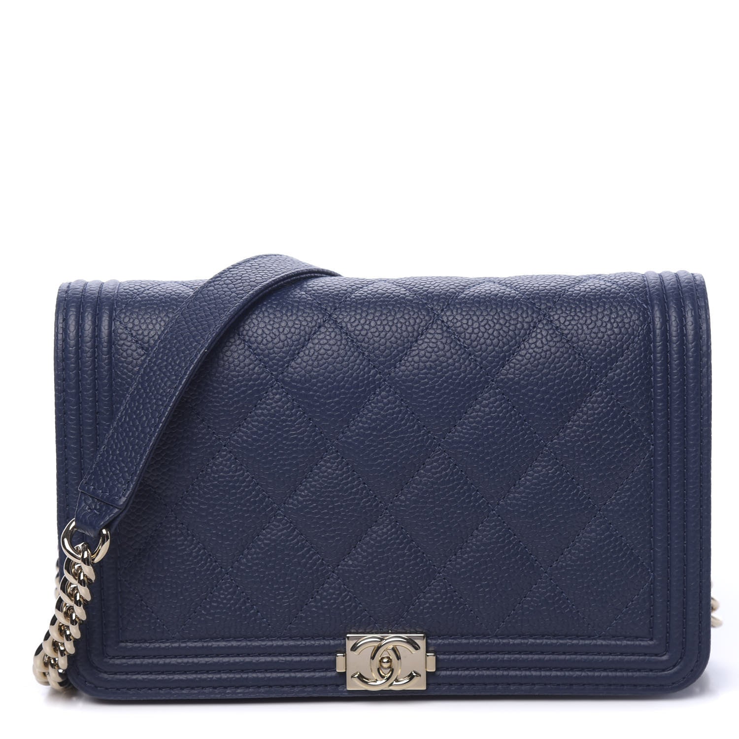 Chanel Caviar Quilted Boy Wallet On Chain WOC Navy 1 of 12
