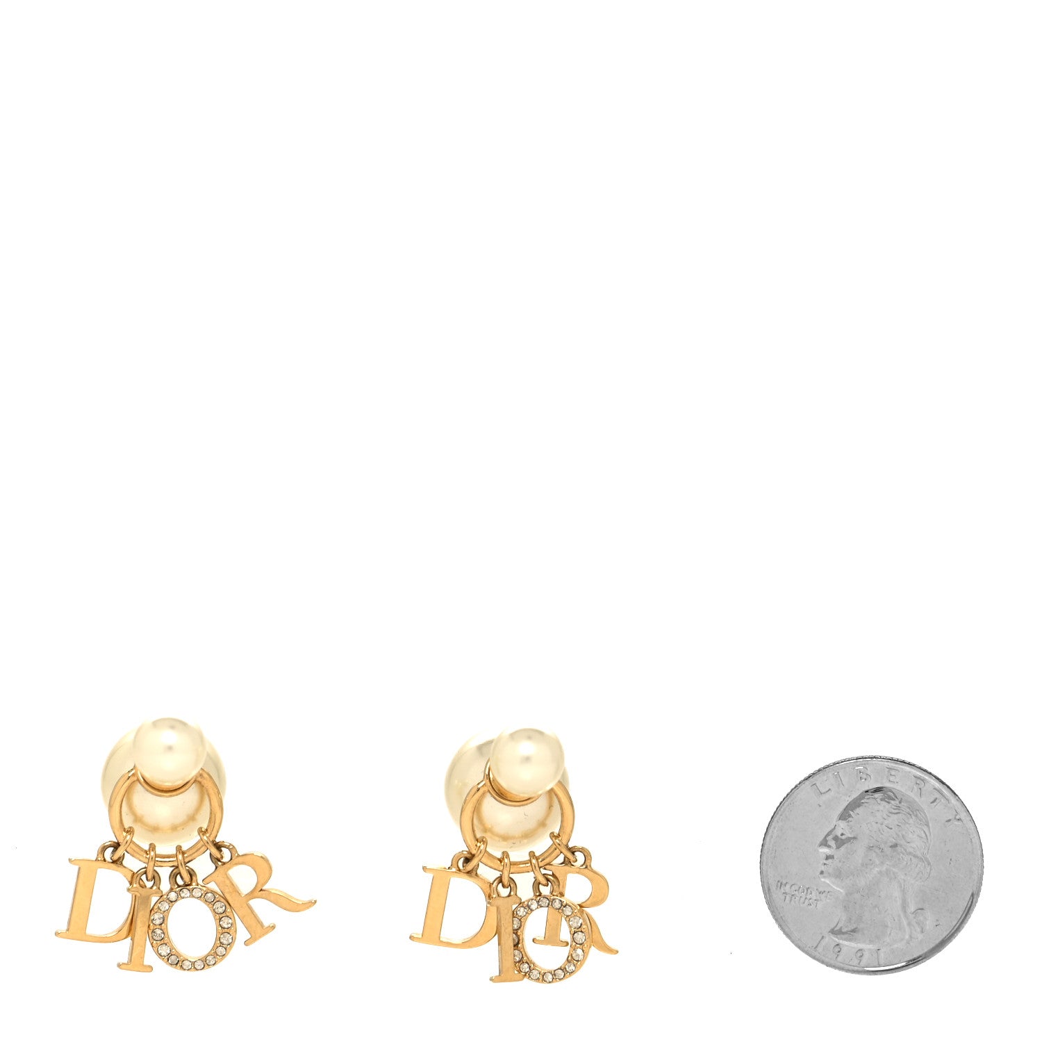Christian Dior Pearl Crystal Tribal Logo Charms Earrings Gold 2 of 4
