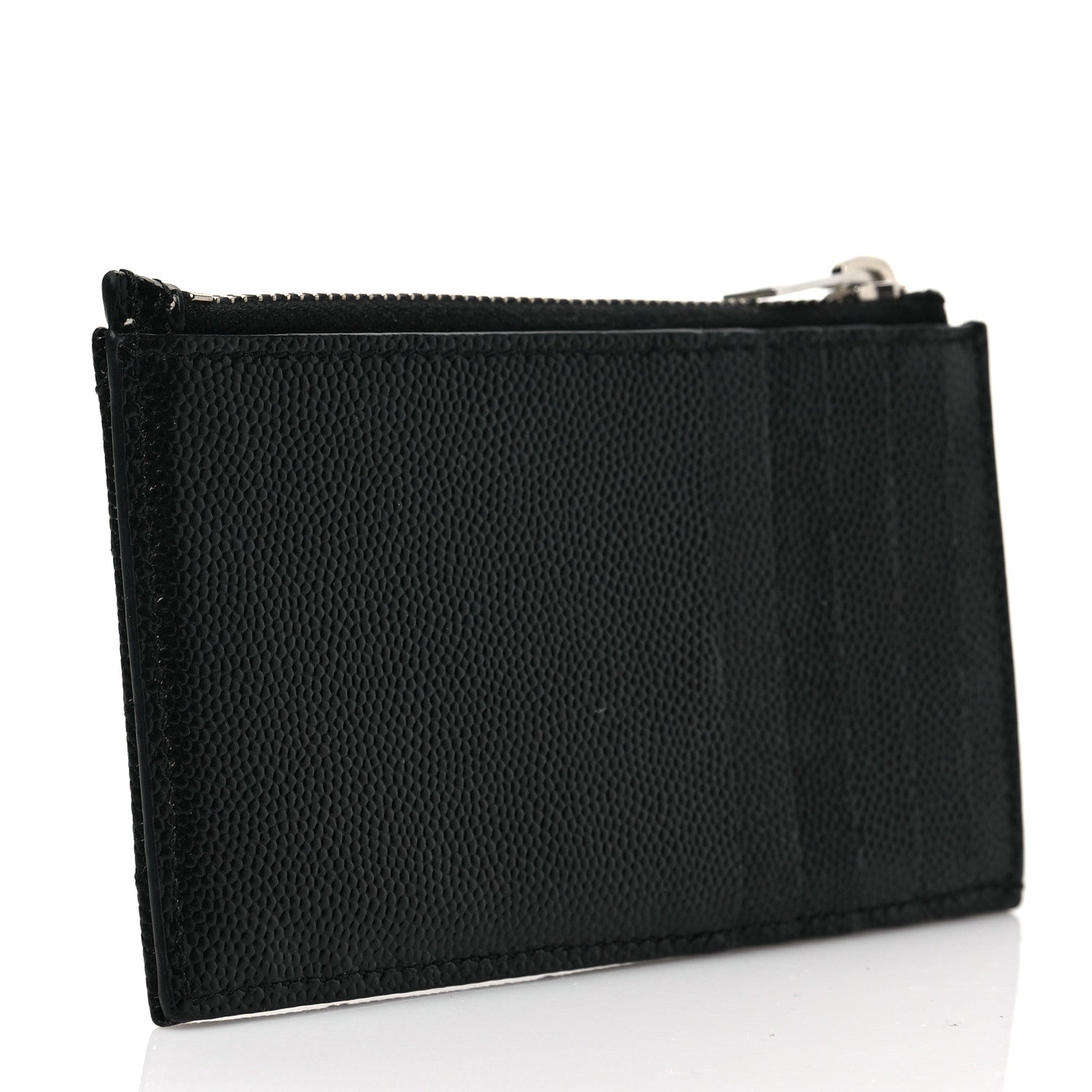 Saint Laurent Grain De Poudre Matelasse Chevron Monogram Fragments Zippered Card Case Black 3 of 7