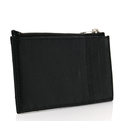 Saint Laurent Grain De Poudre Matelasse Chevron Monogram Fragments Zippered Card Case Black 3 of 7