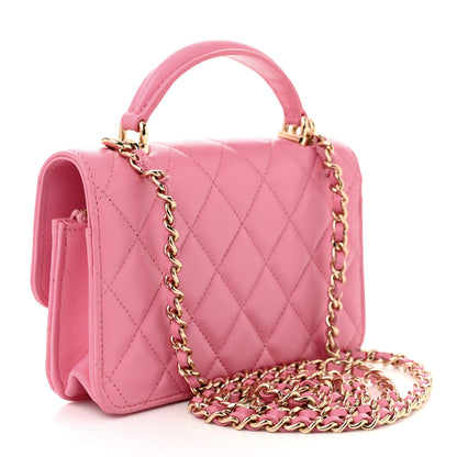 Chanel Lambskin Quilted Flap Phone Holder With Chain Pink 3 of 11