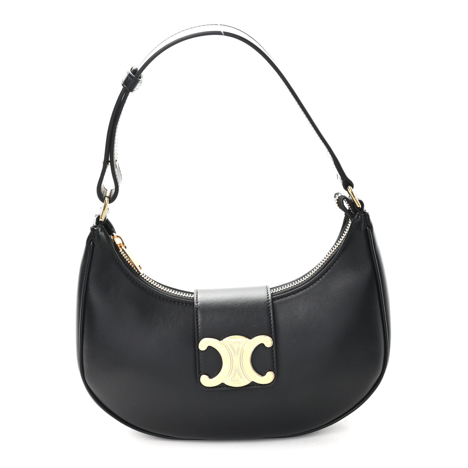 Celine Smooth Calfskin Medium Strap Ava Triomphe Shoulder Bag Black 1 of 10