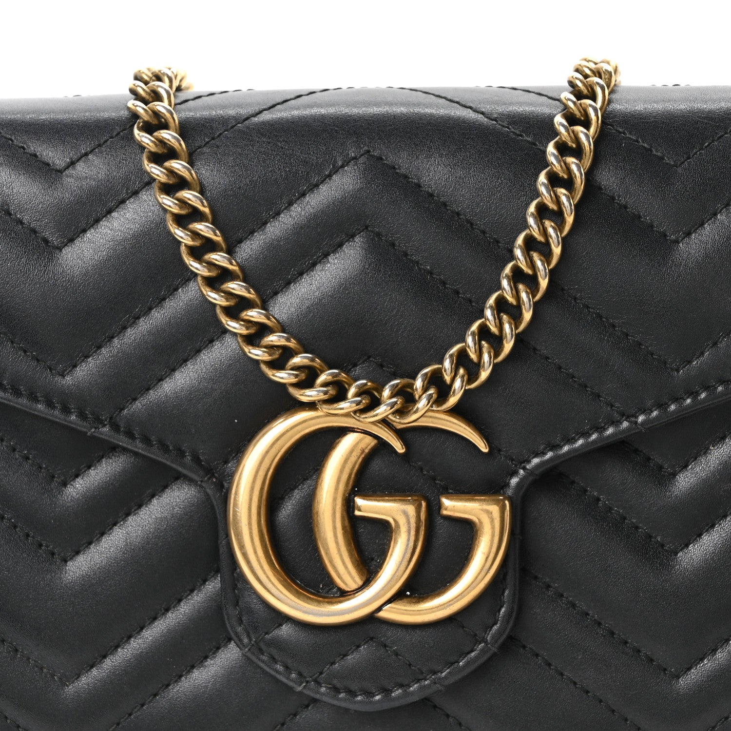 Gucci Calfskin Matelasse GG Marmont Chain Wallet Black 8 of 10