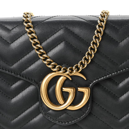 Gucci Calfskin Matelasse GG Marmont Chain Wallet Black 8 of 10