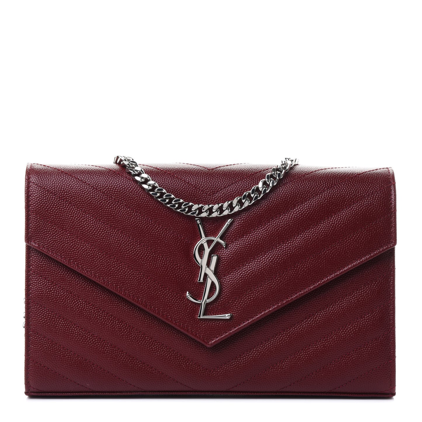 Grain De Poudre Matelasse Chevron Monogram Chain Wallet Palissandre