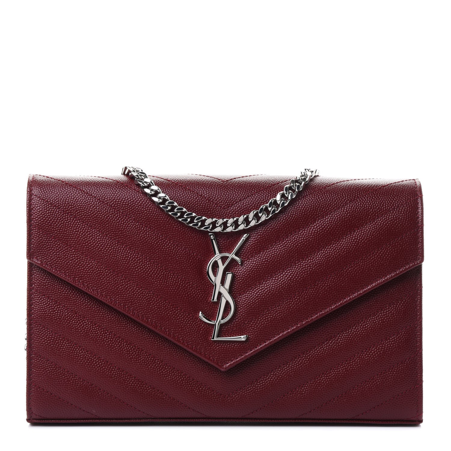 Saint Laurent Grain De Poudre Matelasse Chevron Monogram Chain Wallet Palissandre 1 of 4
