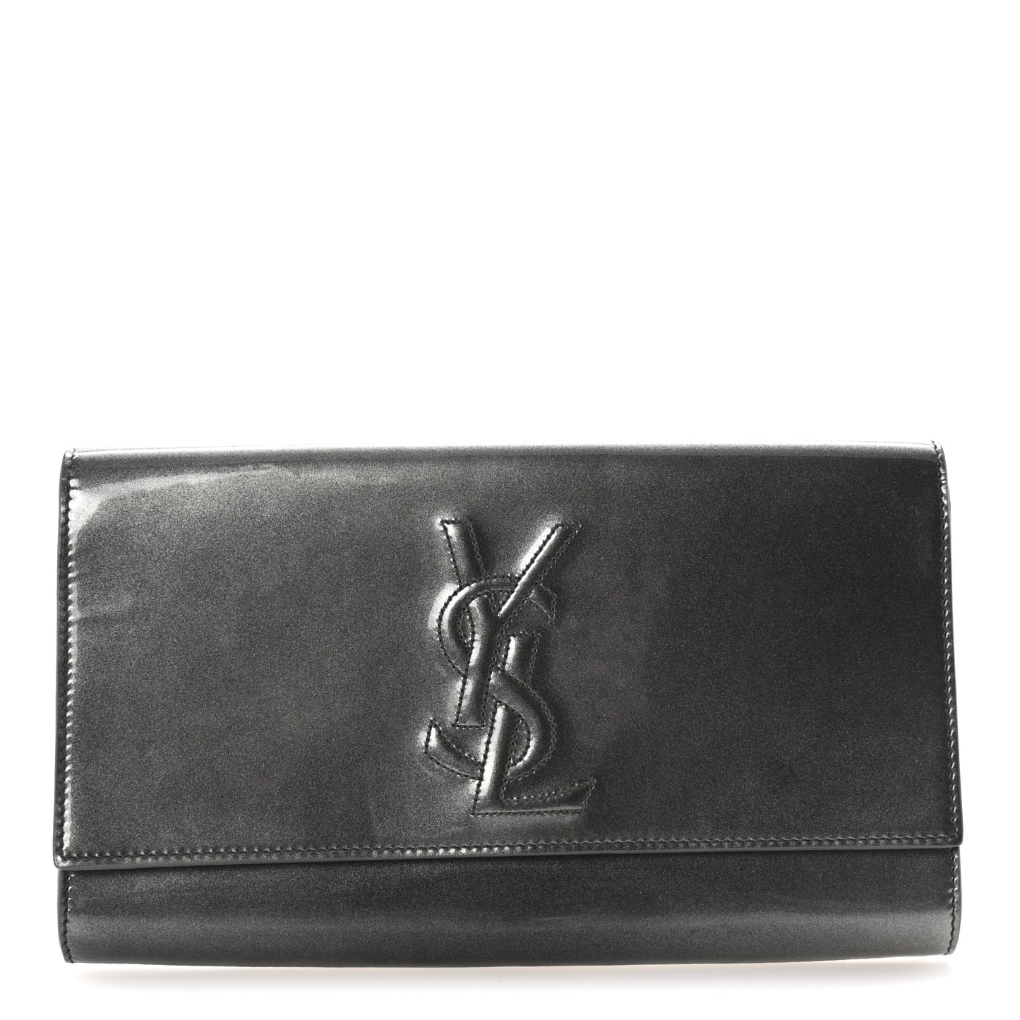 Textured Patent Monogram Large Belle De Jour Clutch Grey