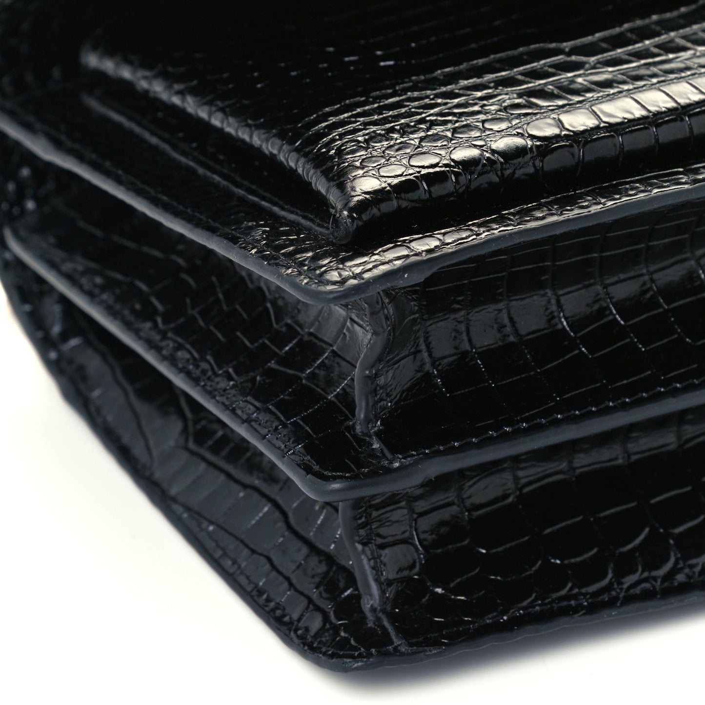 Calfskin Crocodile Embossed Medium Monogram Sunset Black