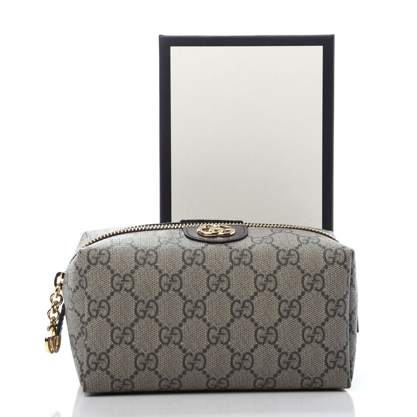 Soft GG Supreme Monogram Calfskin Medium Ophidia Cosmetic Case Beige Ebony New Acero