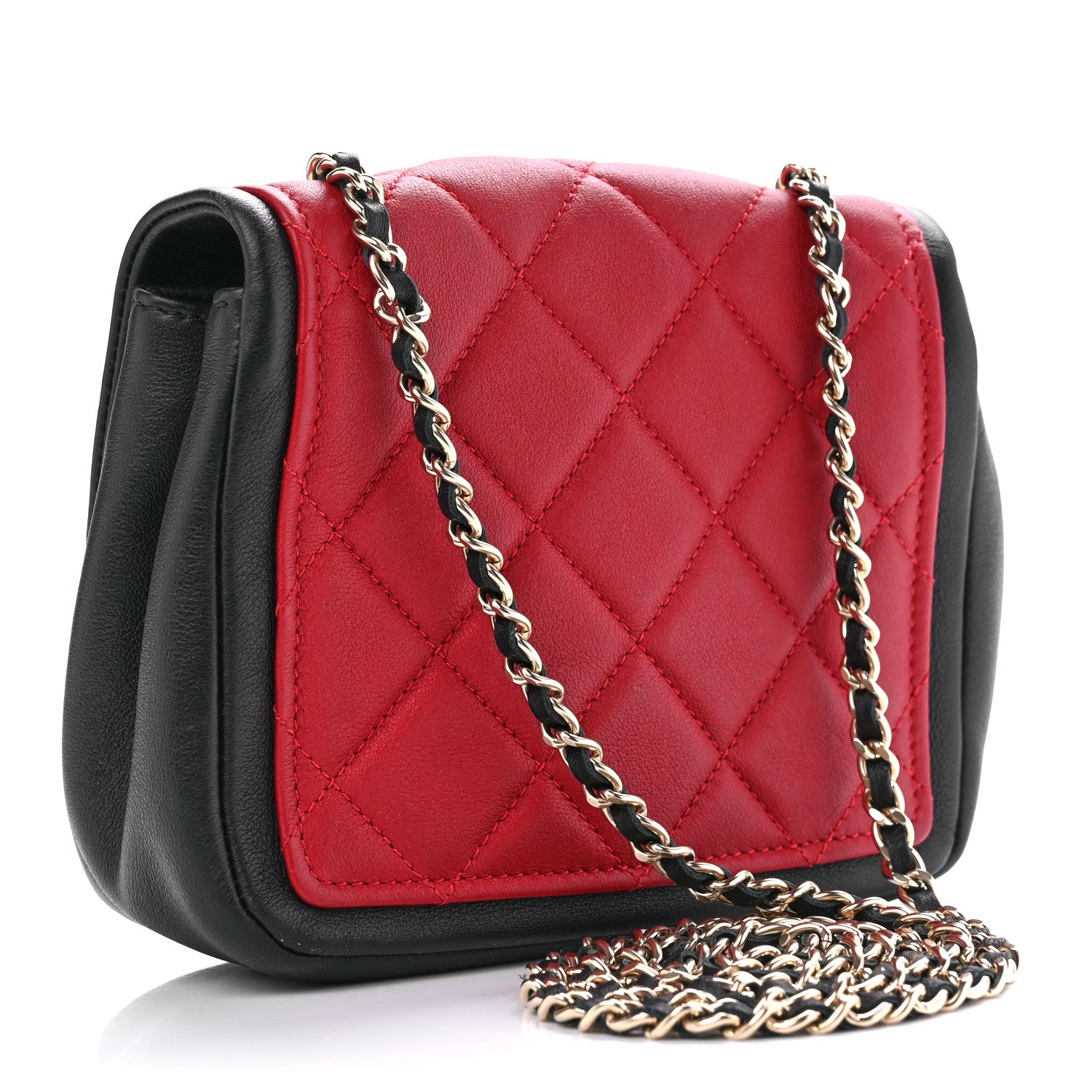 Chanel Lambskin Quilted Mini Graphic Flap Bag Red Black 3 of 9