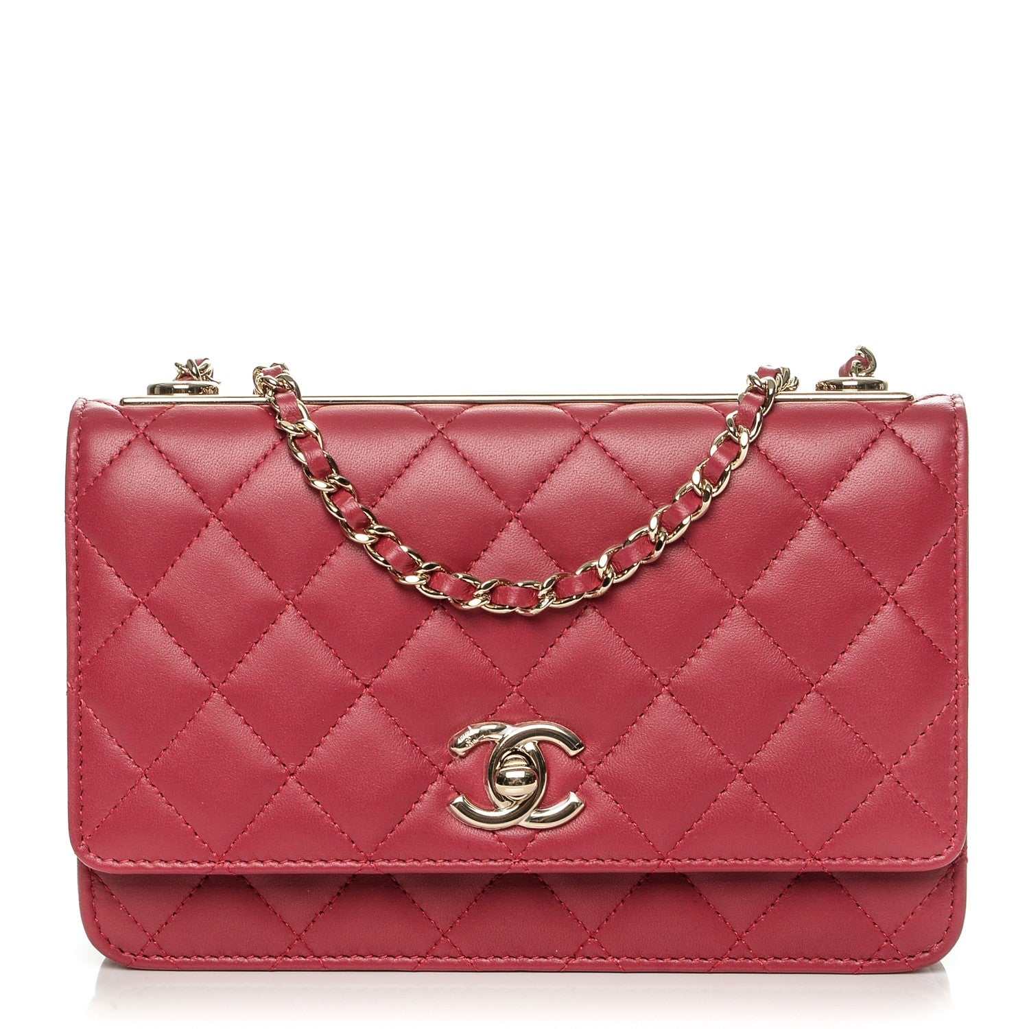 Chanel Lambskin Quilted Trendy CC Wallet On Chain WOC Dark Pink 1 of 9