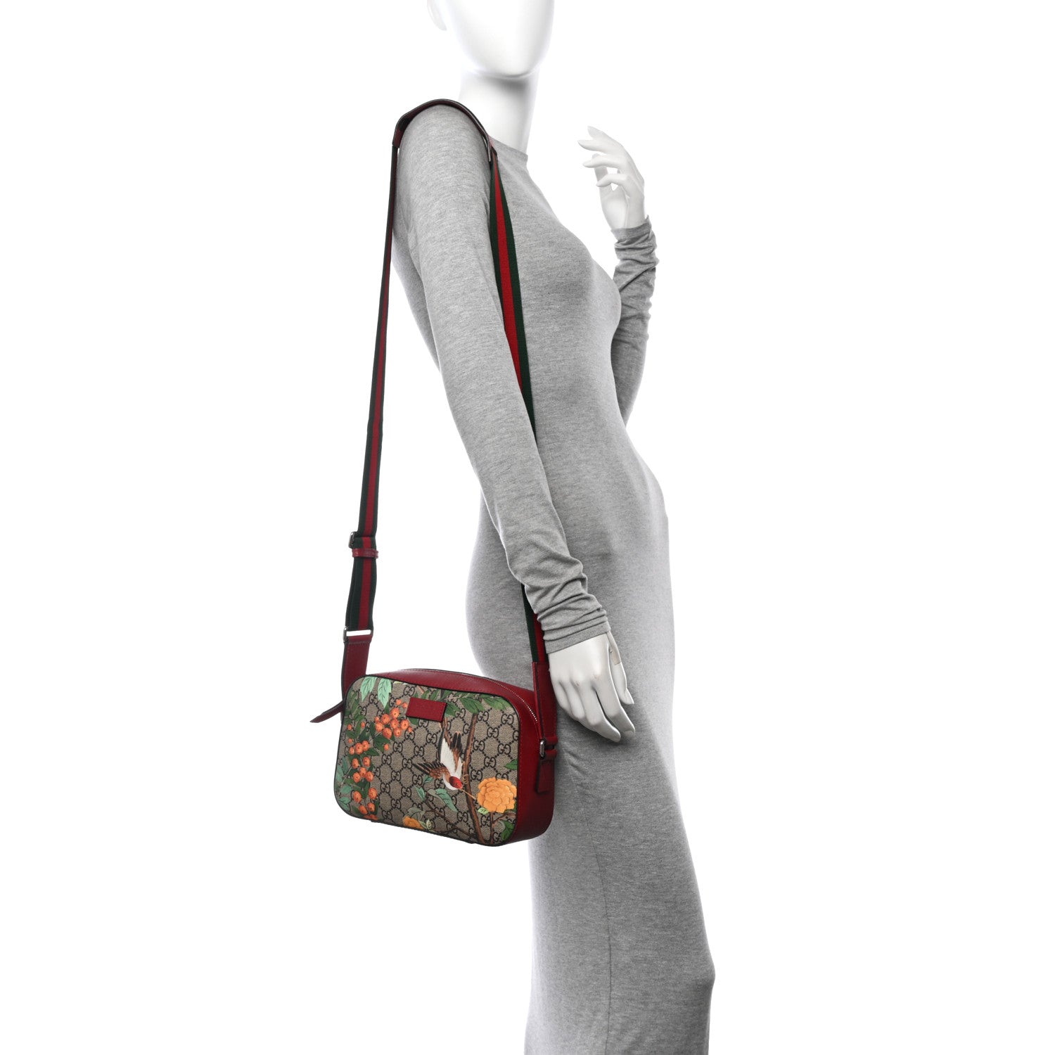 Gucci GG Supreme Monogram Tian Web Camera Bag Beige Multicolor Red 2 of 13