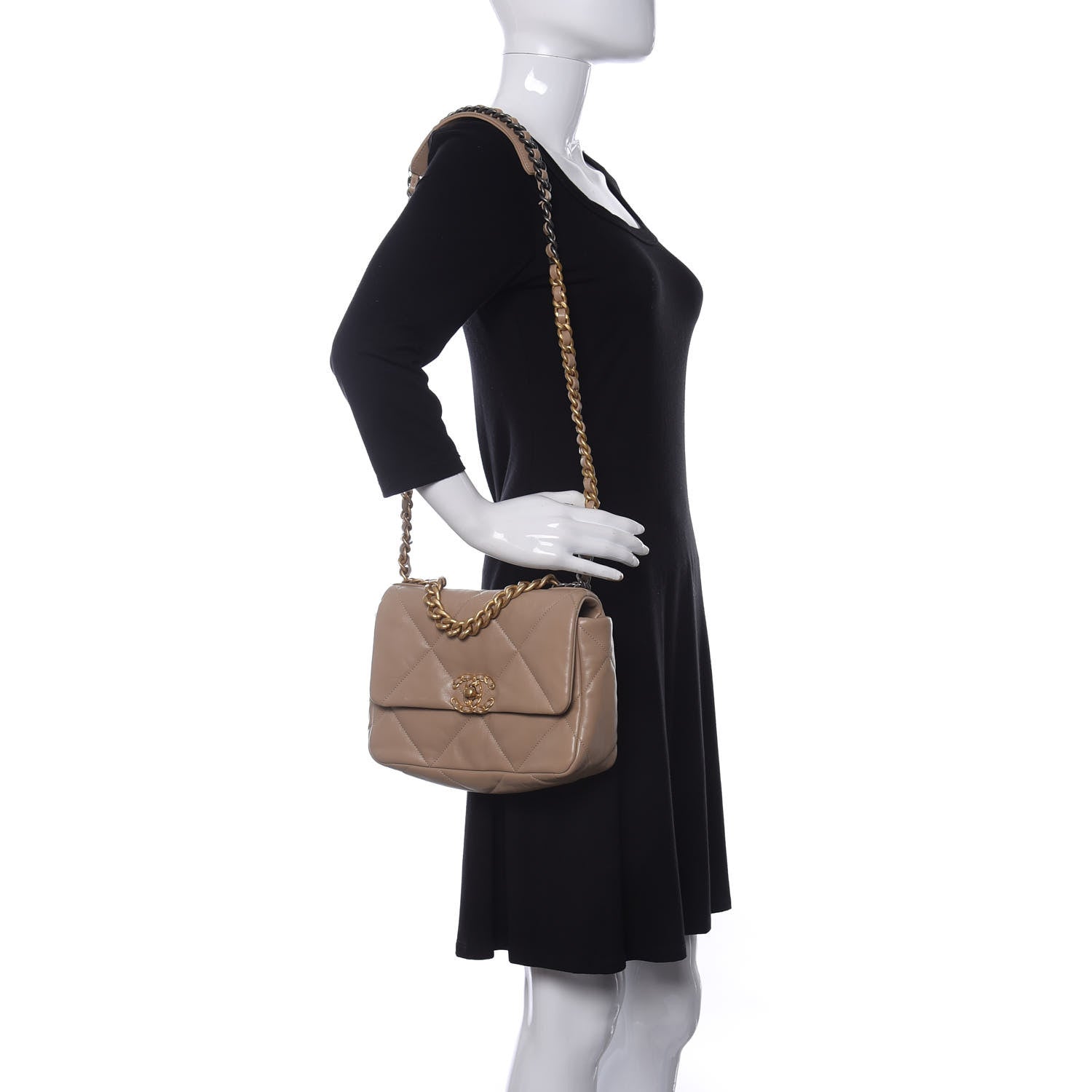 Chanel Lambskin Quilted Medium Chanel 19 Flap Dark Beige 2 of 12