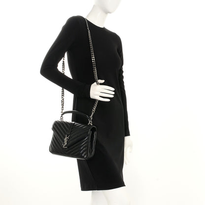 Saint Laurent Sheepskin Matelasse Chevron Monogram Medium College Bag Black 2 of 8