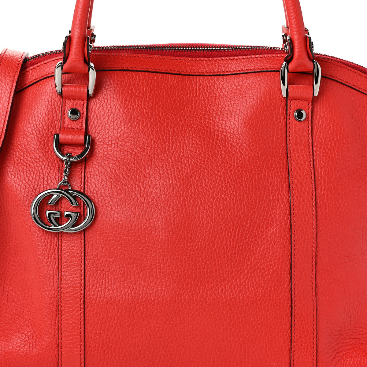 Pebbled Calfskin Medium GG Convertible Dome Satchel  Red