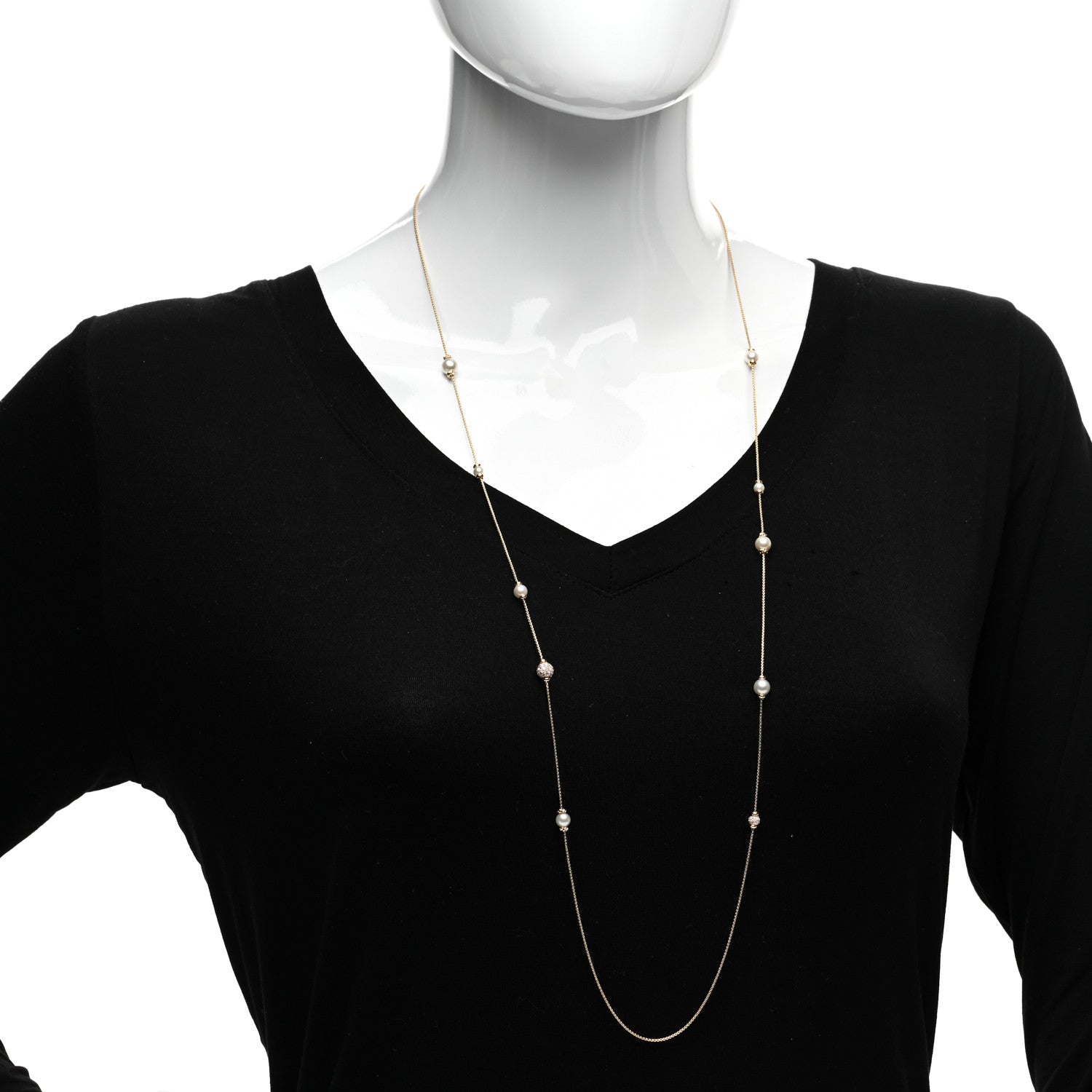 David Yurman 18K Yellow Gold Diamond Pearl Solari Long Station Necklace 2 of 4