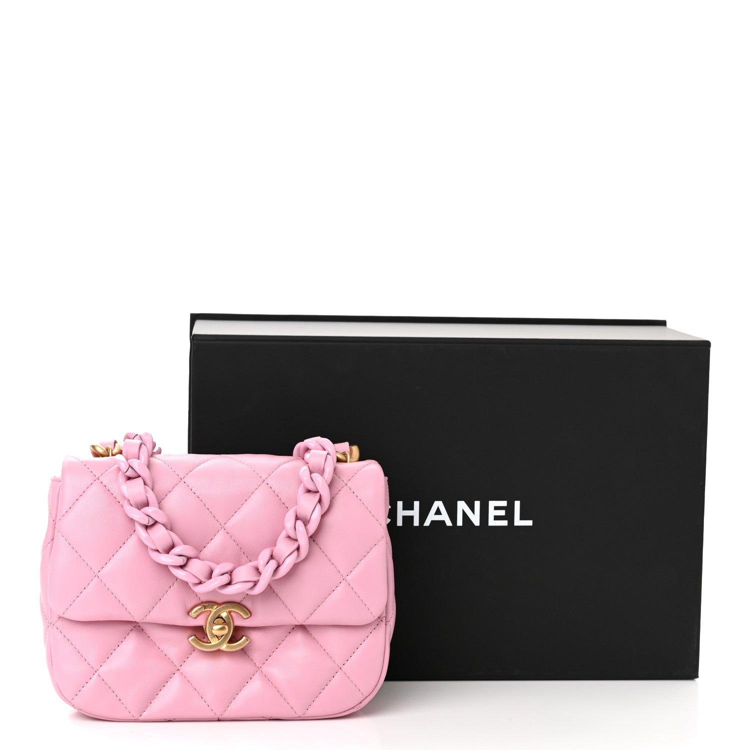 Chanel Lambskin Quilted Mini Lacquered Chain Flap Pink 10 of 10