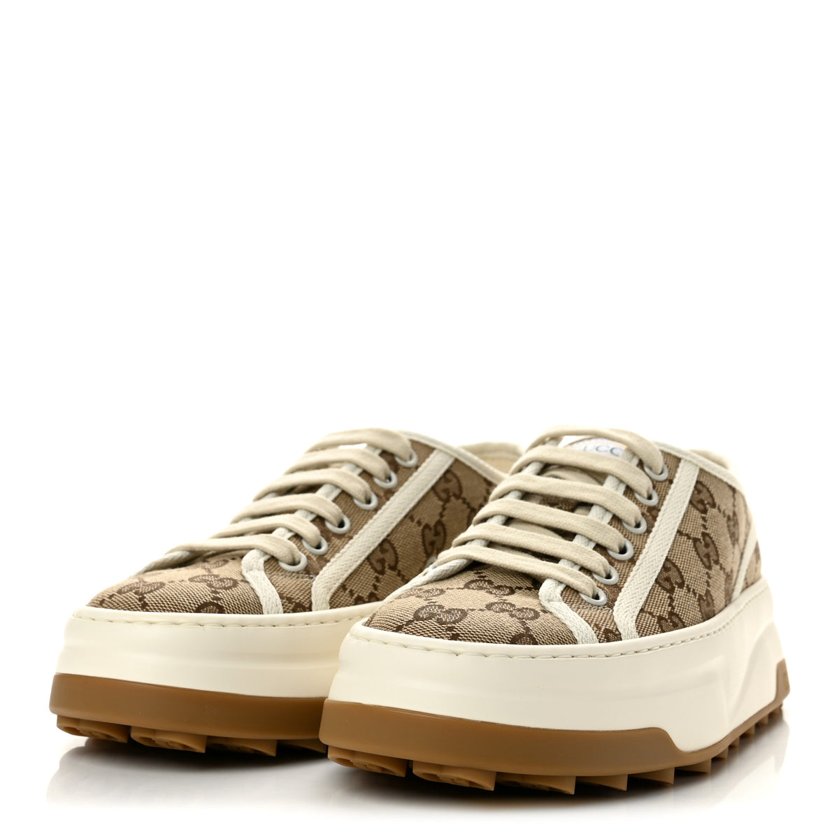 GG Monogram Womens 1977 Tennis Platform 52mm Sneakers 36.5 Beige Ebony Mystic White
