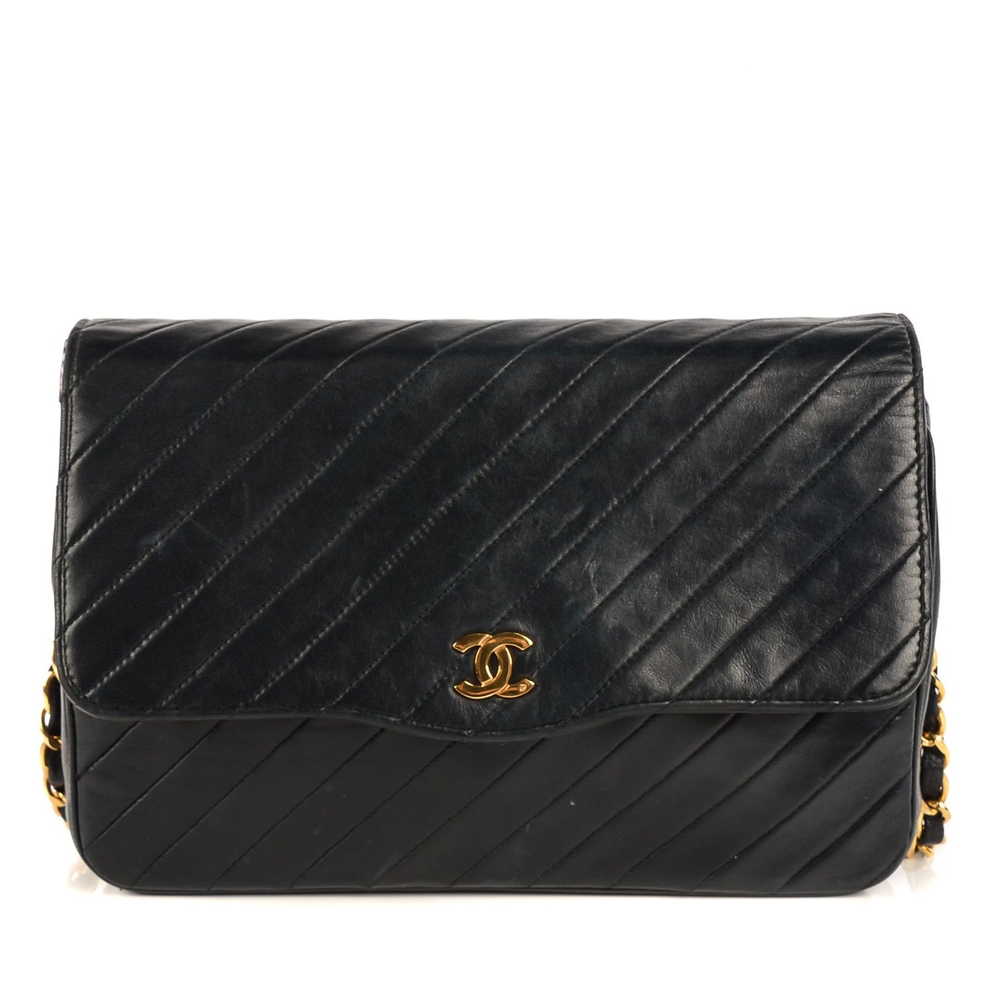 Lambskin Stitched Small Single Flap Black
