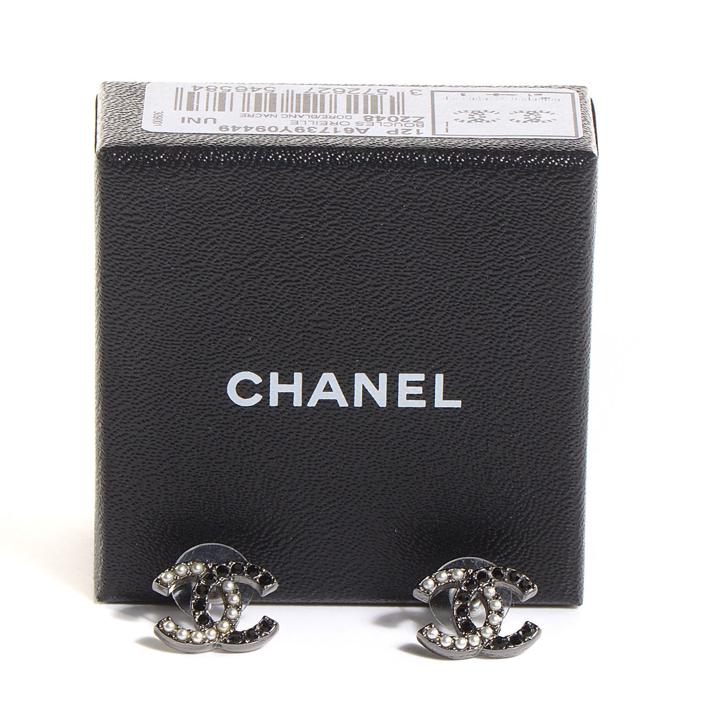 Pearl Crystal CC Earrings Black Silver