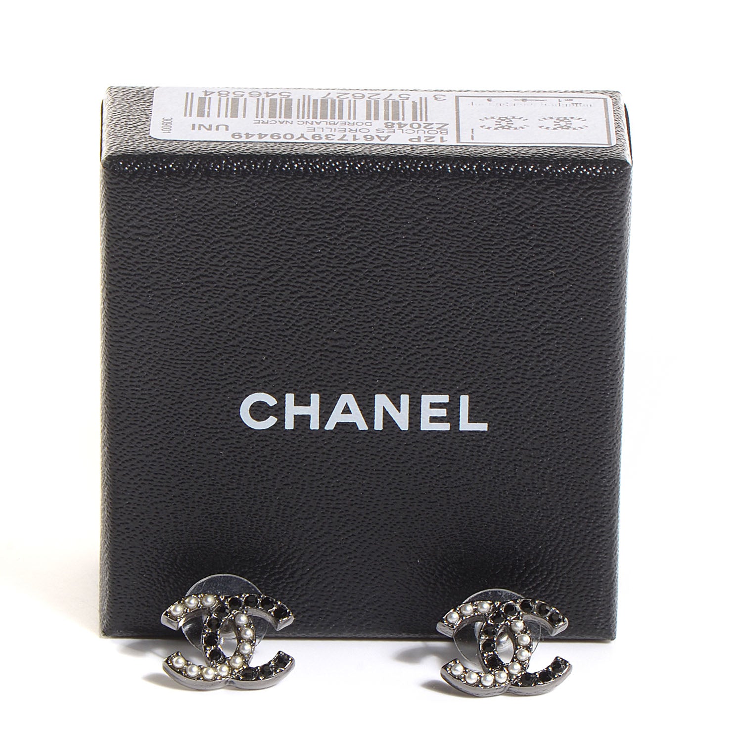 Chanel Pearl Crystal CC Earrings Black Silver 5 of 5