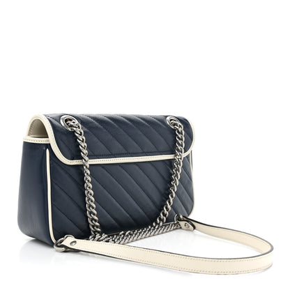 Gucci Vintage Effect Calfskin Matelasse Diagonal Small Torchon GG Marmont Shoulder Bag Blue Agata Mystic White 3 of 10