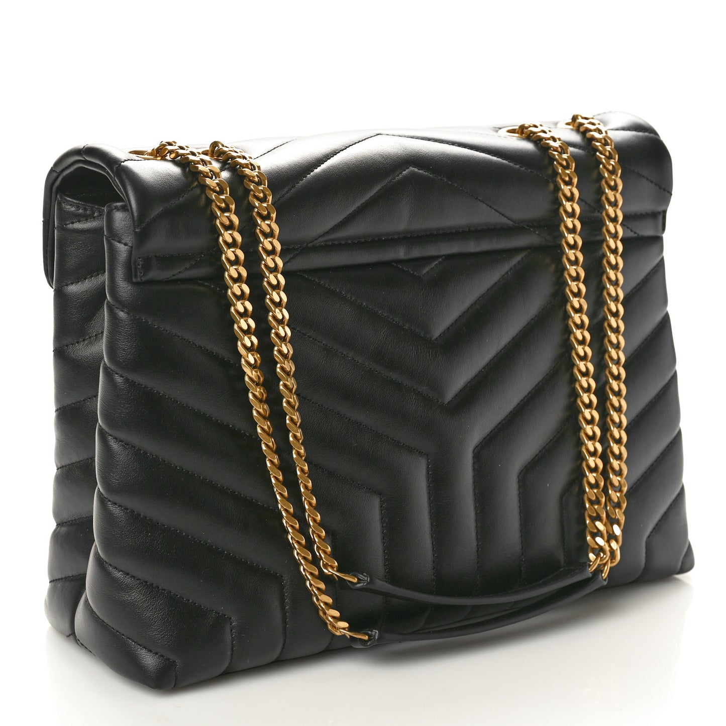 Calfskin Y Quilted Monogram Medium Loulou Chain Satchel Black