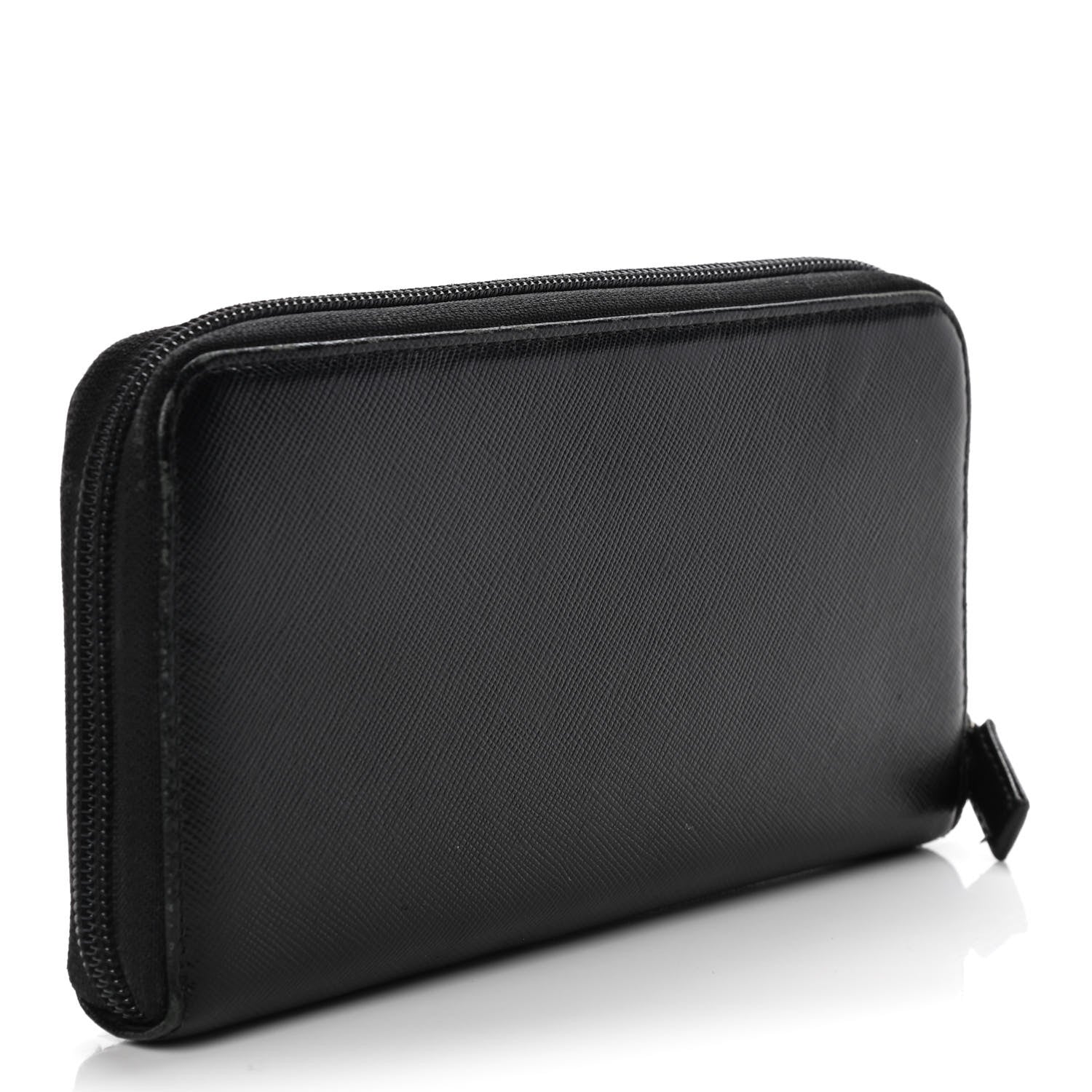 Prada Saffiano Triangle Zip Around Wallet Black 3 of 15
