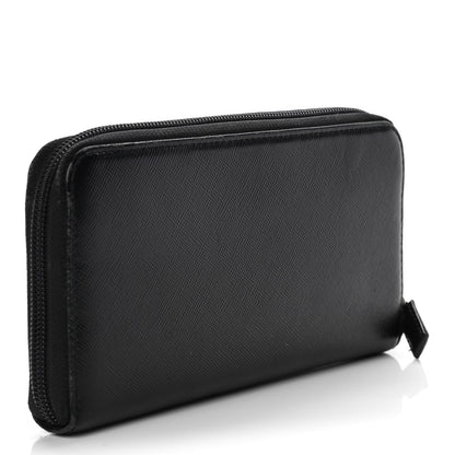 Prada Saffiano Triangle Zip Around Wallet Black 3 of 15