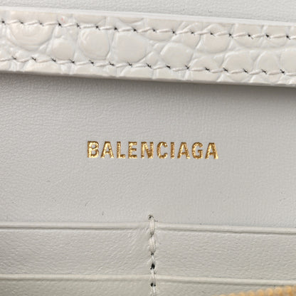 Balenciaga Shiny Calfskin Crocodile Embossed Hourglass Chain Bag White 6 of 9