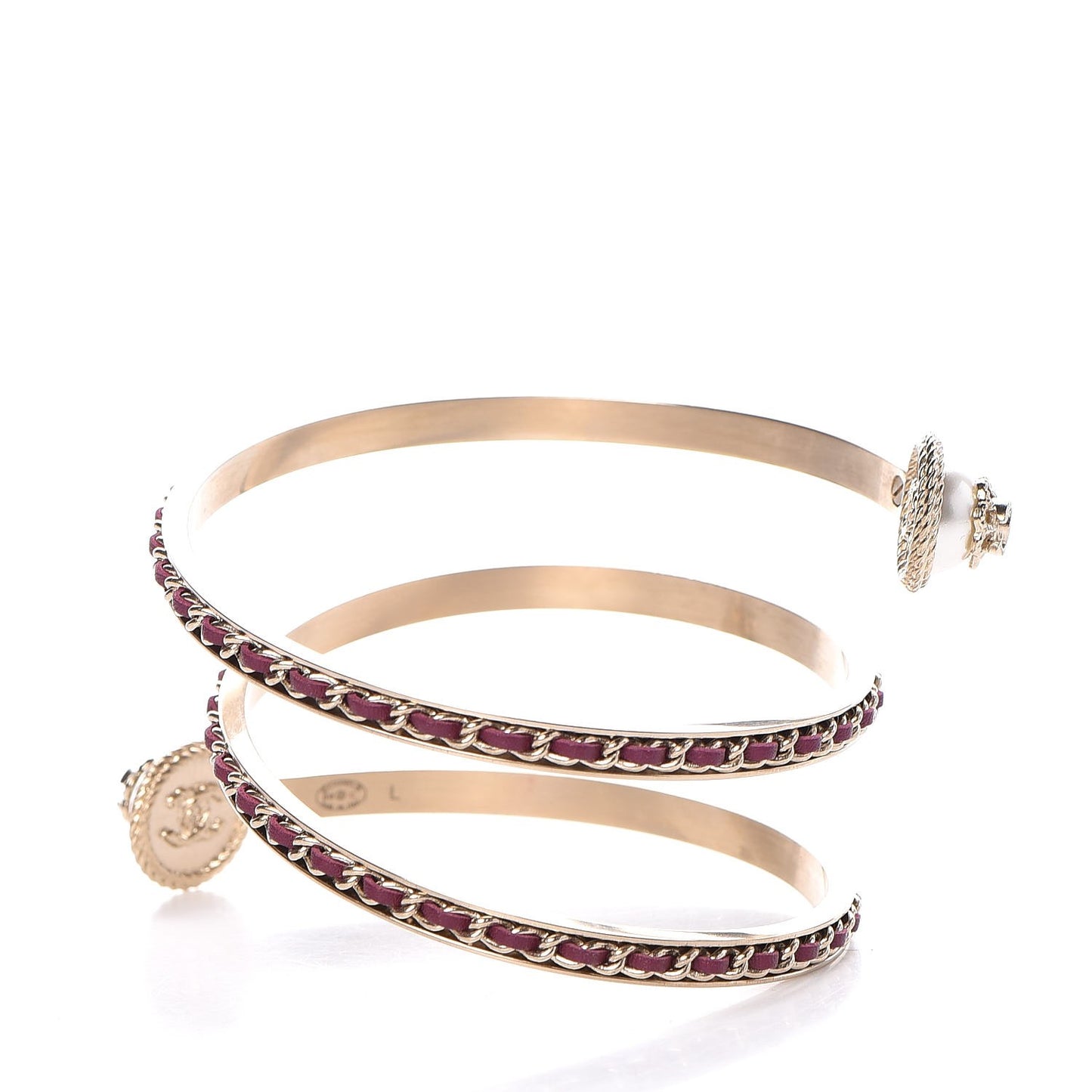 Lambskin Pearl Twist CC Bangle L Red Gold