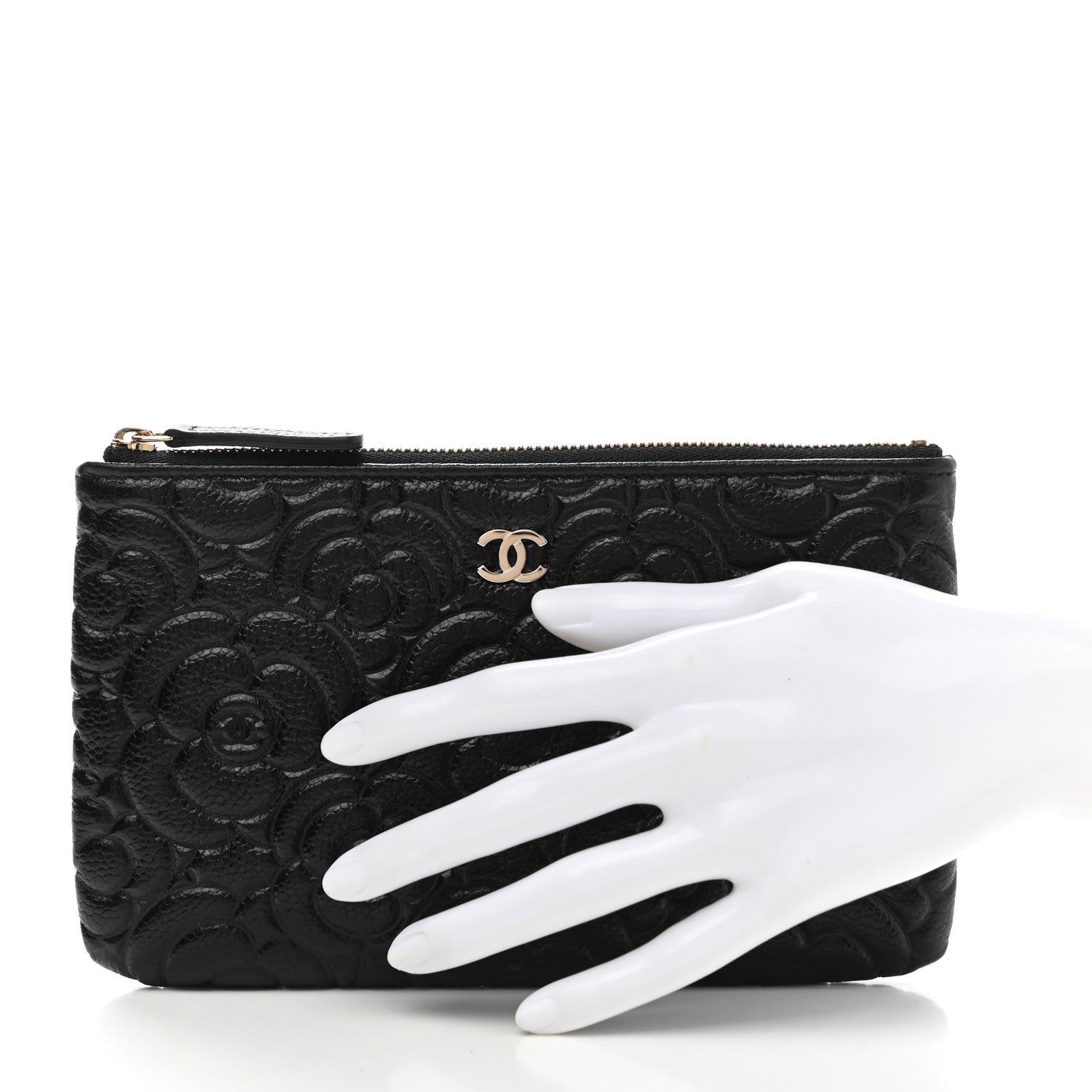 Chanel Caviar Camellia Embossed Small Pouch Black 2 of 8