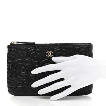 Chanel Caviar Camellia Embossed Small Pouch Black 2 of 8