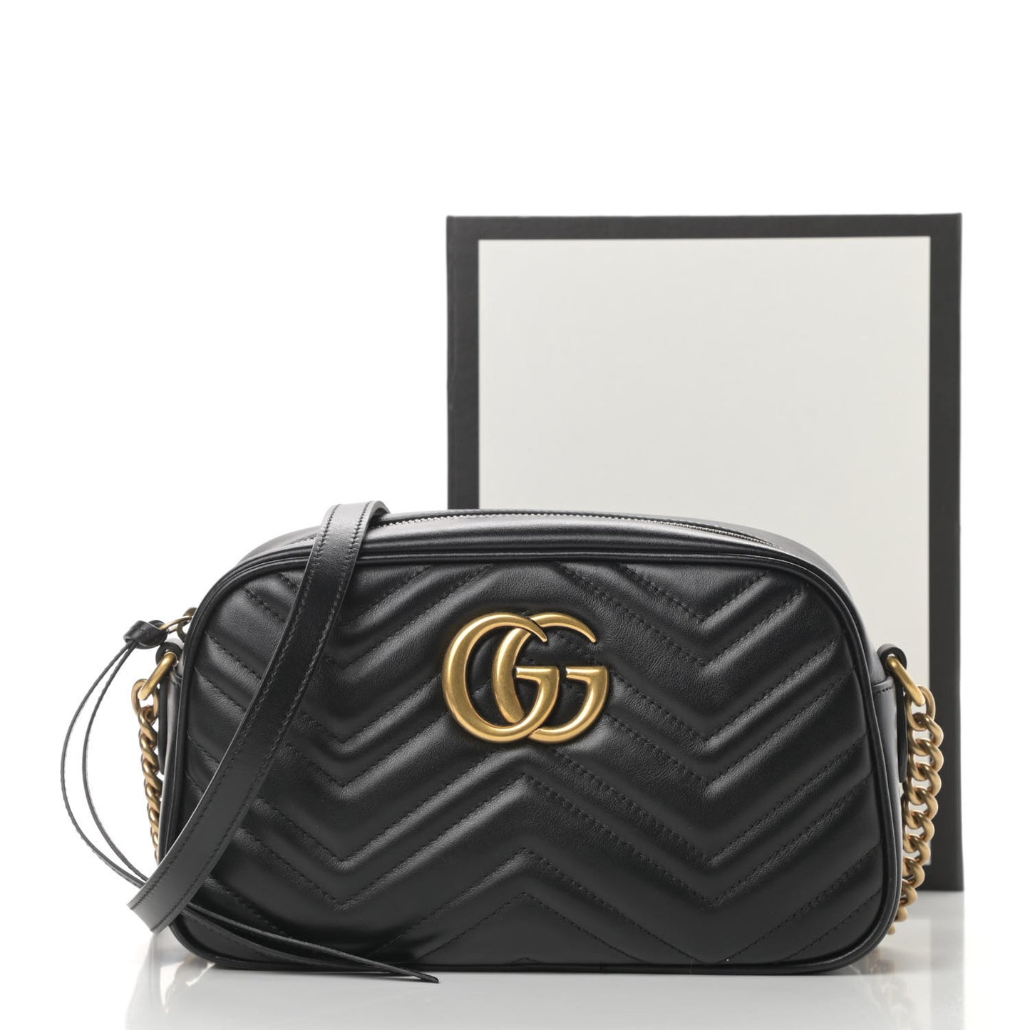 Calfskin Matelasse Small GG Marmont Chain Shoulder Bag Black