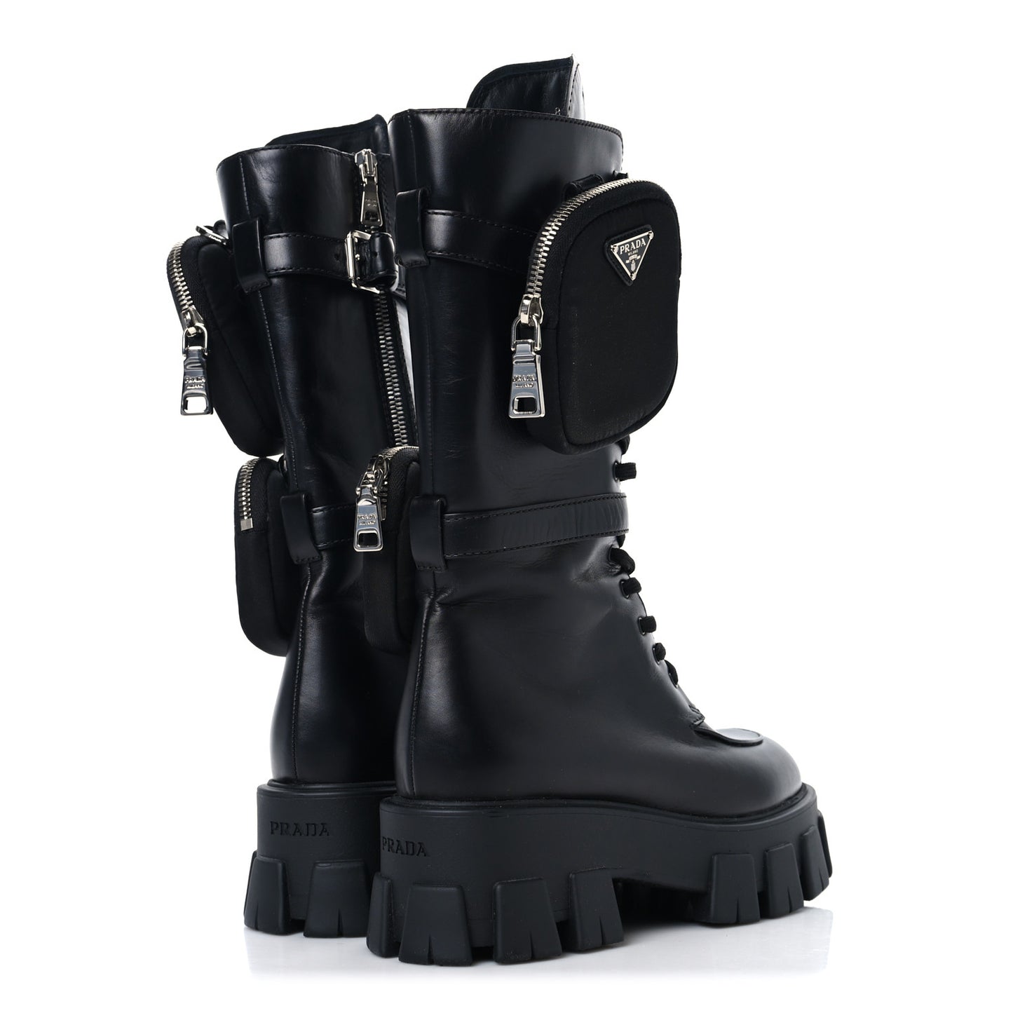 Vitello Lux Nylon Metal Triangle Logo Monolith Pouch Pocket 55mm Tall Combat Boots 37 Black