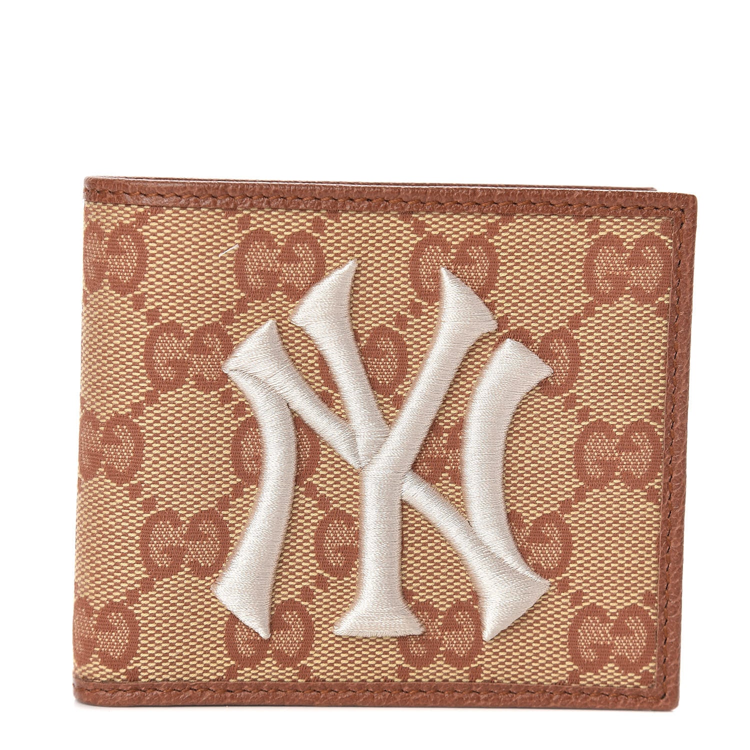 Gucci X MLB Monogram NY Yankees Bi-Fold Wallet Beige Ruggine Ivory 1 of 9