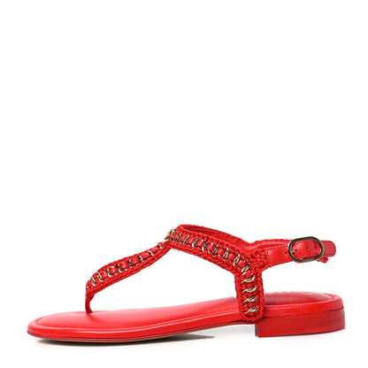 Chanel Lambskin Embroidered CC Thong Sandals 36.5 Red 1 of 8