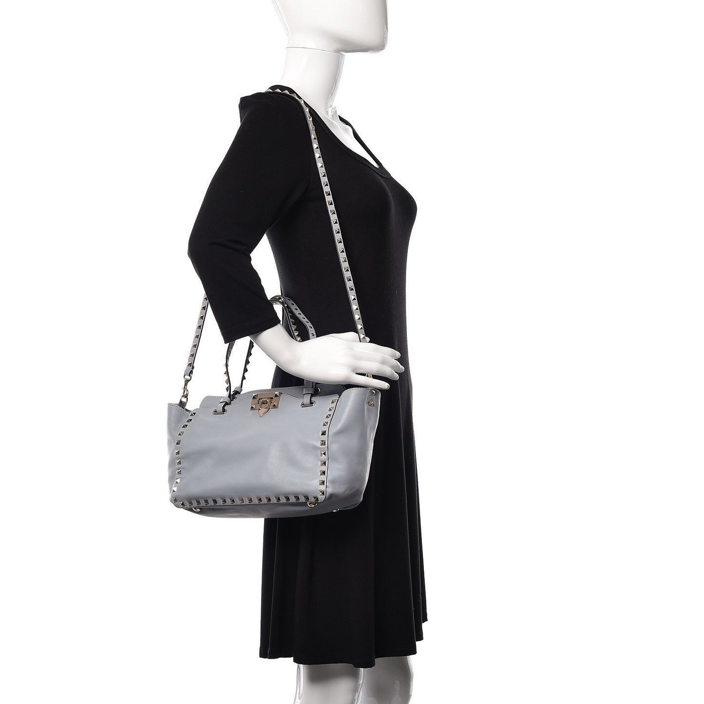 Vitello Small Rockstud Tote Grey