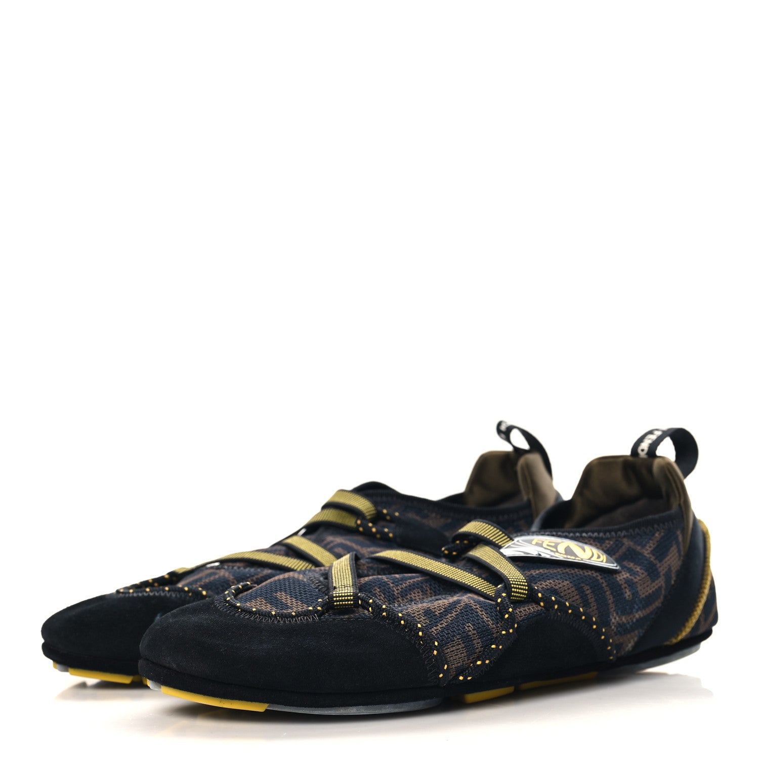 Fendi X SARAH COLEMAN Suede Mesh Satin FF Vertigo Womens Flex Sneakers 40 Black Tobacco Moro 4 of 9